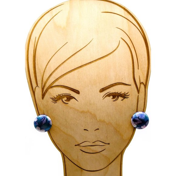 Shimmery Floral Dome Earrings, Clip On Circles in Fairy Hues - Picture 3 of 5